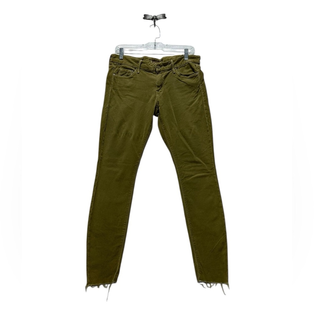 Mother Looker Frey Hem Corduroy Yellow Mustard Brown Skinny Jeans Size 30 Womens